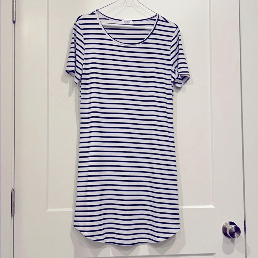 White and Black striped Mini Dress. Casual wear.